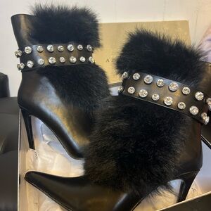 Azalea Wang Black Fur Embellished Heels